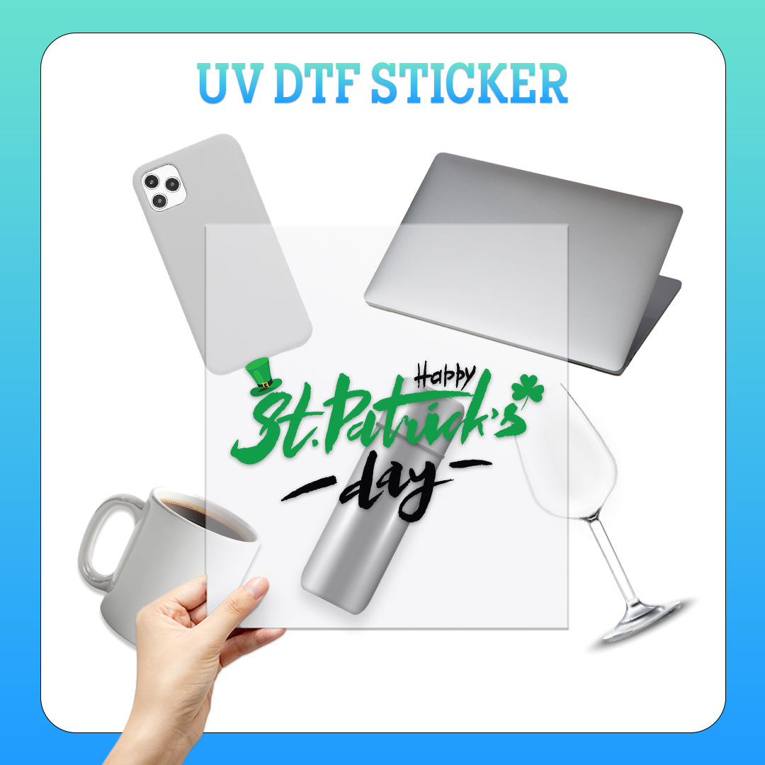 a person holding a cup of coffee next to a sticker