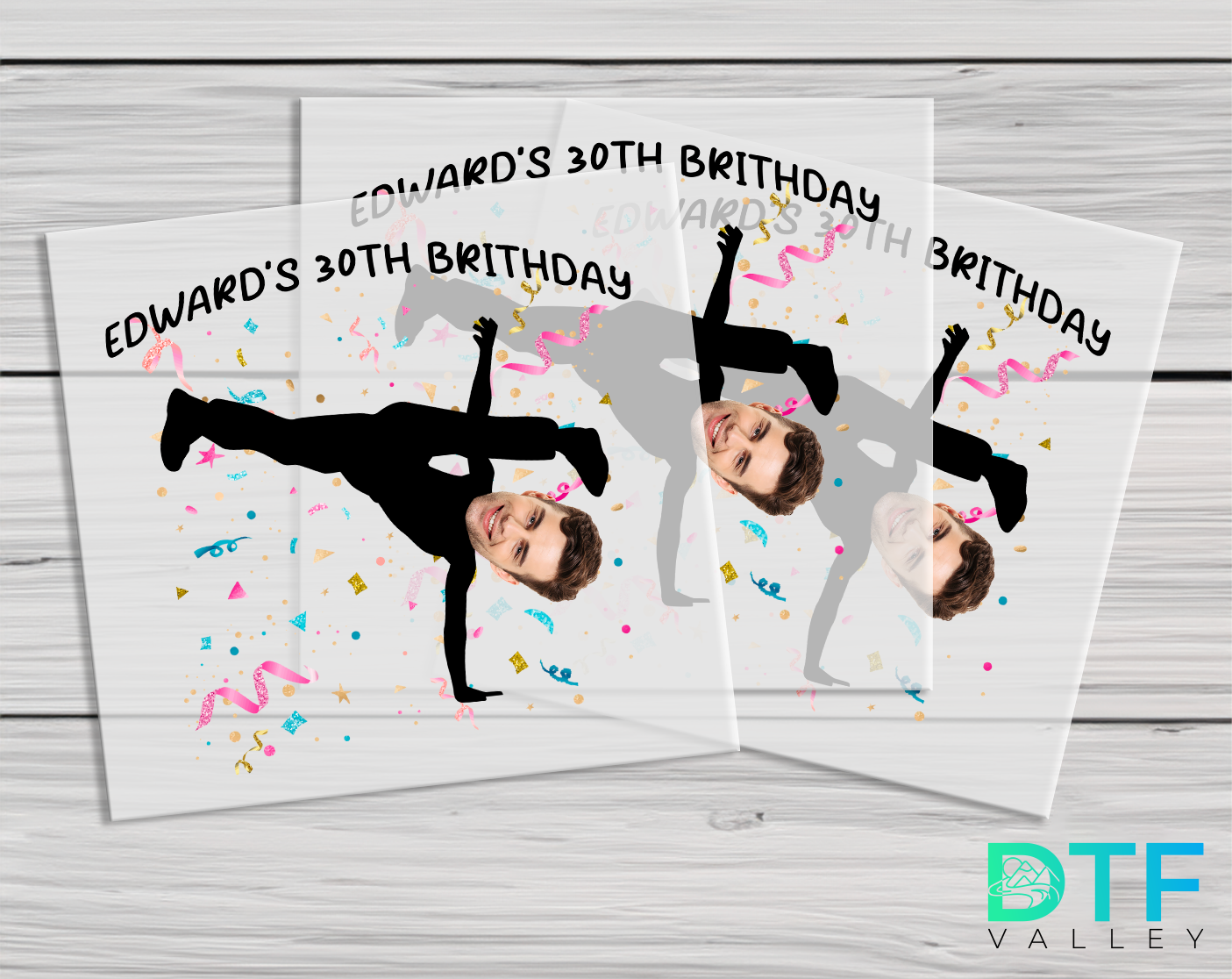 Custom Breakdance Pose Birthday DTF Heat Transfers with Name &amp; Face