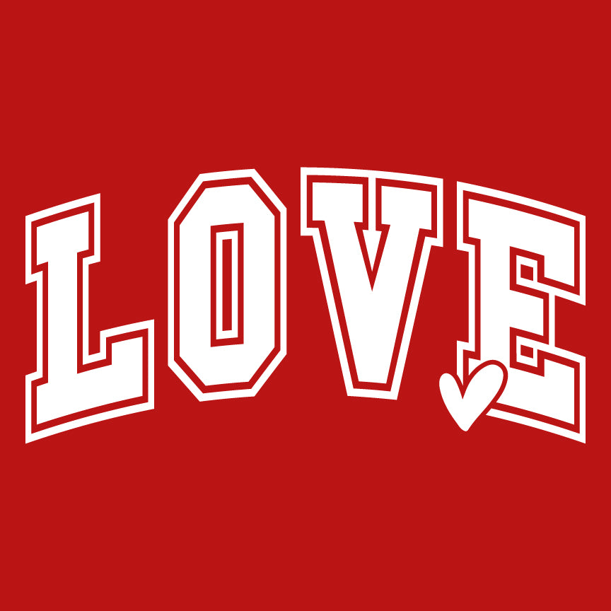 a red background with the word love written in white