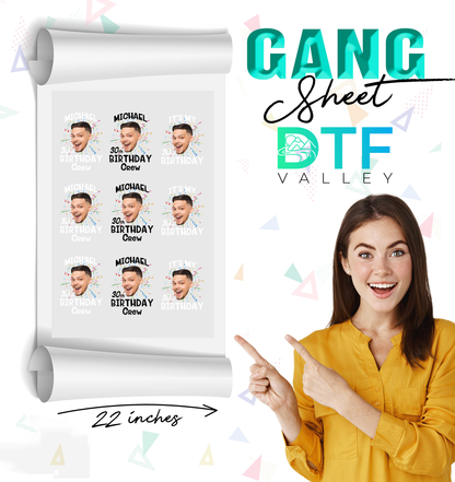 Personalized Name Photo Birthday Party Dtf Heat Transfers